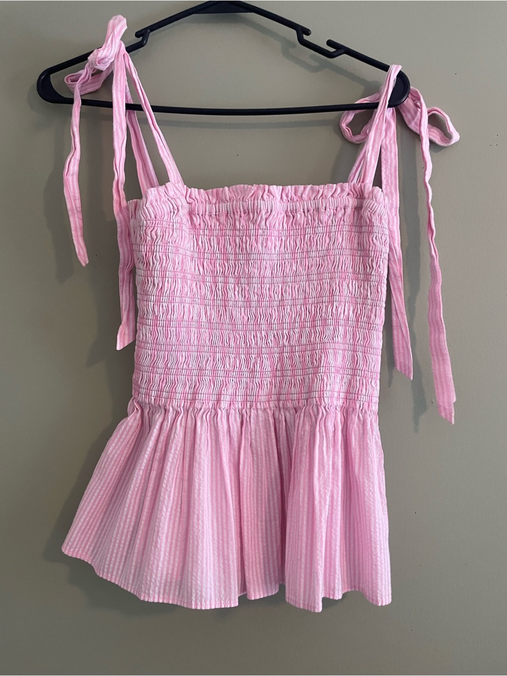 Lilly Pulitzer Pink Smocked Tie-Shoulder Peplum Top